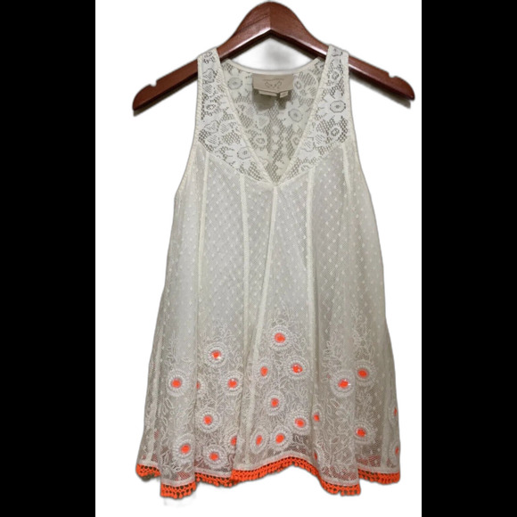 Anthropologie Vanessa‎ Virginia Women's Daisy Lace Orange Cream Boho Tunic Sz 2 - Picture 1 of 6